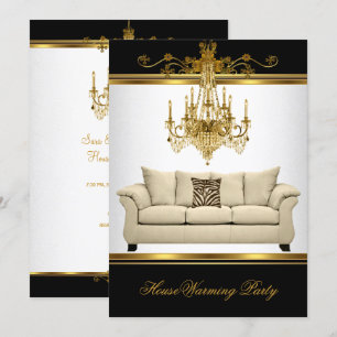 Invitación HouseWarming Fiesta Chandelier Rich Gold Black