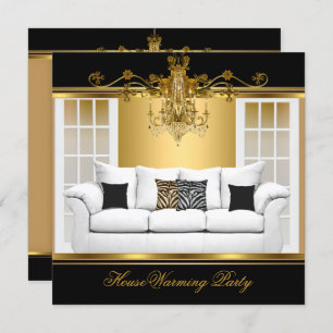 Invitación HouseWarming Fiesta Chandelier Rich Gold Black