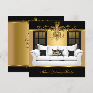 Invitación HouseWarming Fiesta Chandelier Rich Gold Black