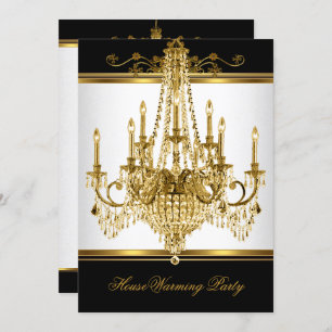 Invitación HouseWarming Fiesta Chandelier Rich Gold Black