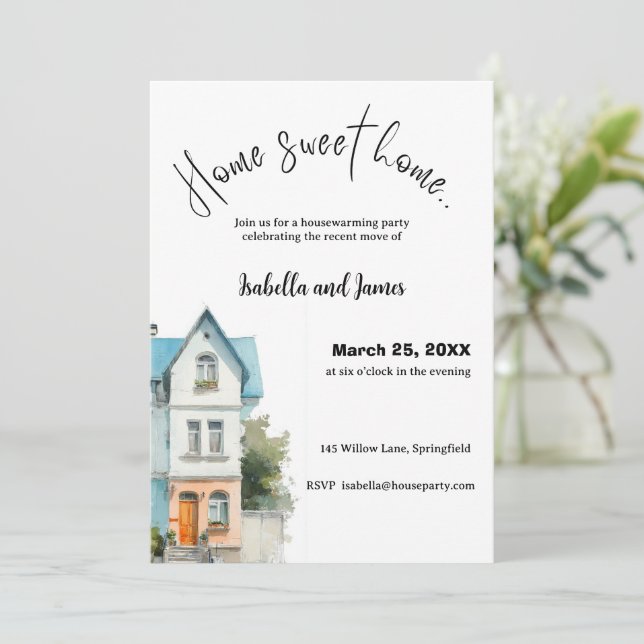 Invitación Housewarming Invitation • Home Sweet Home (Anverso de pie)