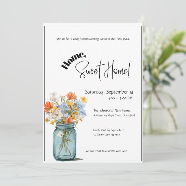 Invitación Housewarming Invitation • Home Sweet Home Floral (Anverso de pie)