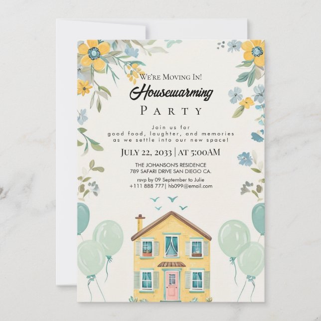 Invitación Housewarming Party Invitation Floral New Home Cele (Anverso)