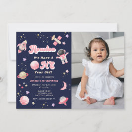 Invitación Houston rosa retro Tenemos cumpleaños de un año