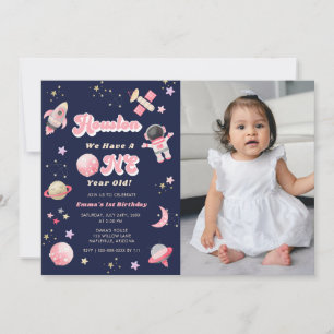 Invitación Houston rosa retro Tenemos cumpleaños de un año
