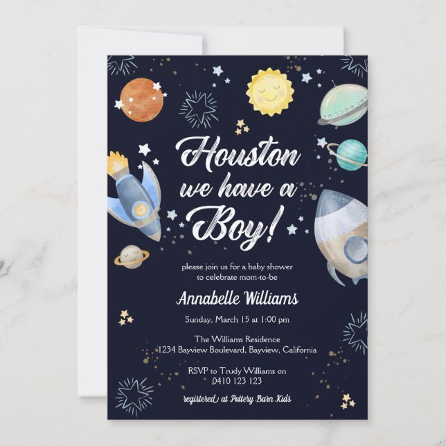 Invitación Houston tenemos a un niño Baby Shower (Anverso)