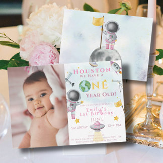 Invitación Houston tenemos astronauta chica espacial de un añ