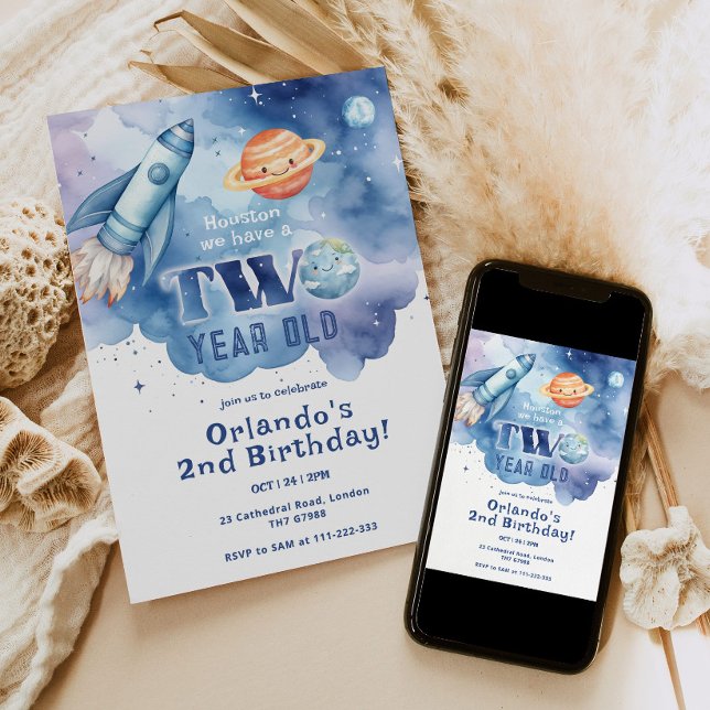 Invitación Houston tenemos el cumpleaños de Boy de dos años (Subido por el creador)