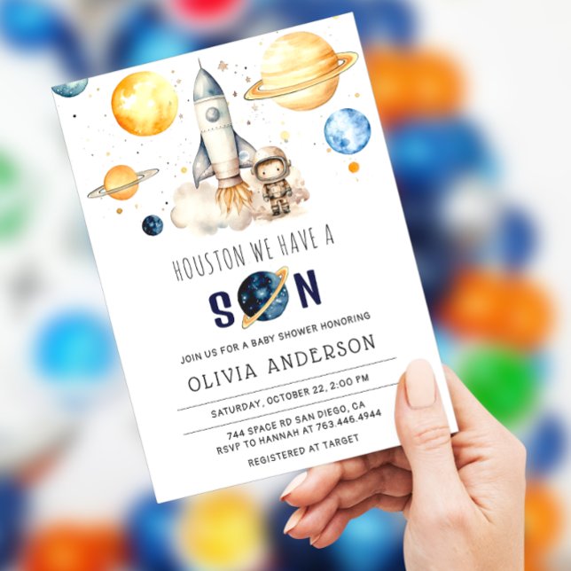 Invitación Houston tenemos un Baby Shower espacial astronauta (Subido por el creador)