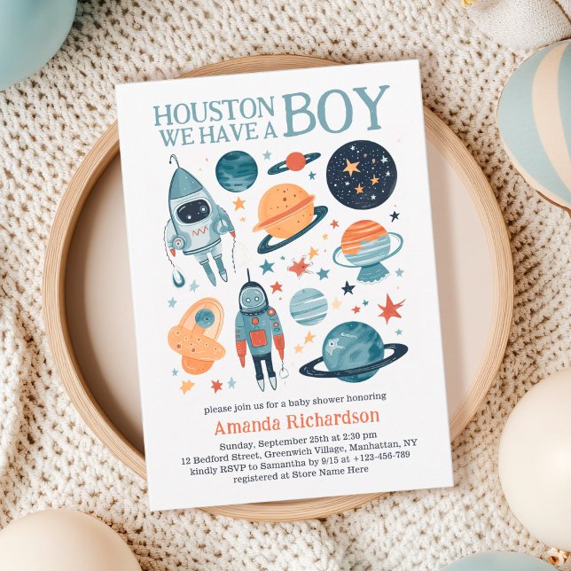 Invitación Houston Tenemos Un Bebe en el Espacio Shower de Ba (Houston We have a boy baby shower invitation)