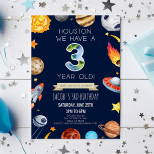 Invitación Houston Tenemos Un Fiesta De 3 Años De Edad