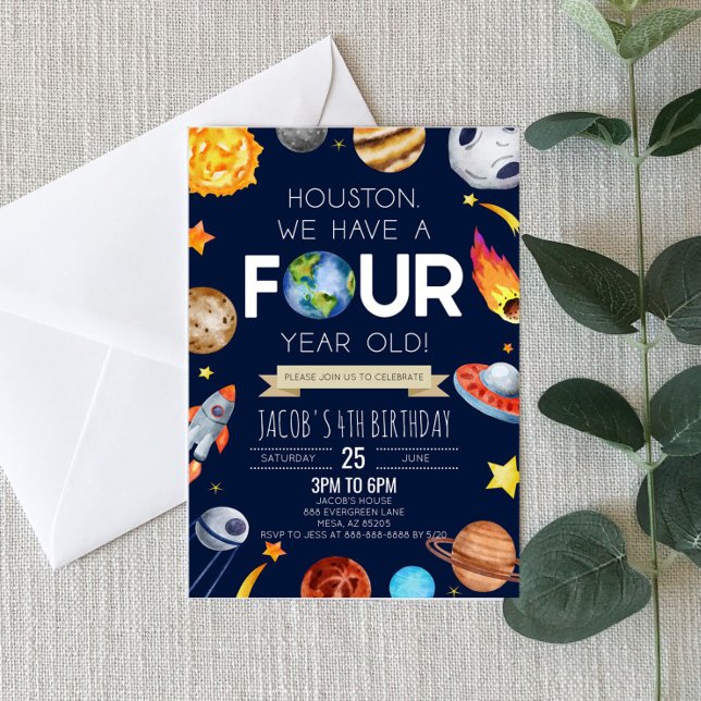 Invitación Houston Tenemos Un Fiesta De Cumpleaños De Cuatro  (Subido por el creador)