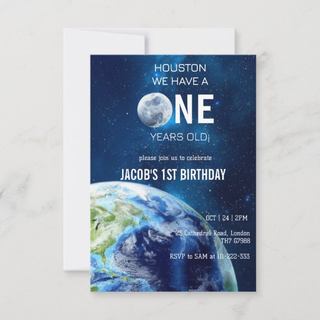 Invitación Houston Tenemos Un Fiesta De Primer Cumpleaños De  (Anverso)