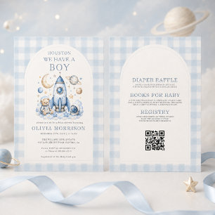 Invitación Houston Tenemos un Niño QR Code Baby Shower