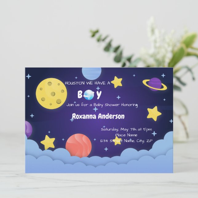 Invitación Houston tenemos un pequeño Baby Shower en el espac (Anverso de pie)