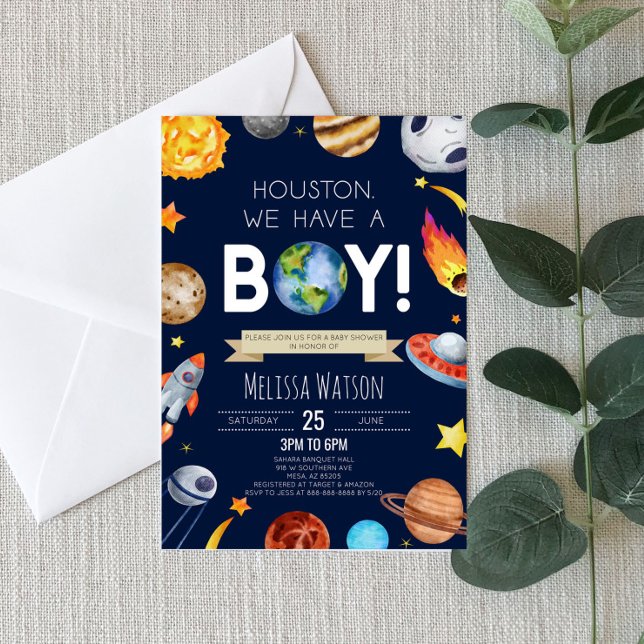 Invitación Houston Tenemos Una Baby Shower De Boy Space Plane (Subido por el creador)