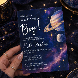 Invitación Houston Tenemos una Ducha de Bebe Galaxia para Niñ