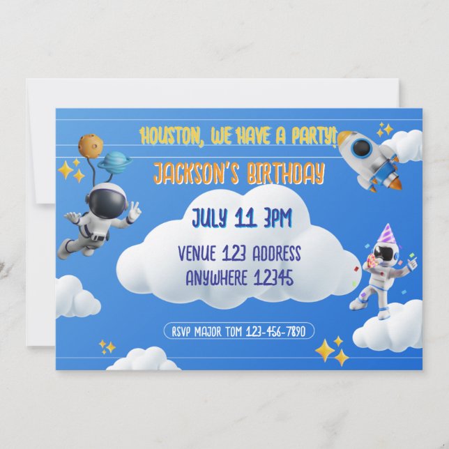Invitación Houston Tenemos una Fiesta de Cumpleaños Espacial  (Anverso)