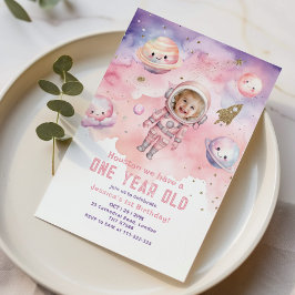 Invitación Houston tenemos una foto de un año de chica rosa