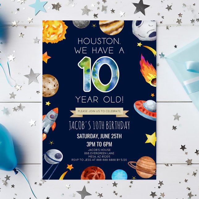 Invitación Houston We Have A 10 Year Old 10th Birthday Party (Subido por el creador)