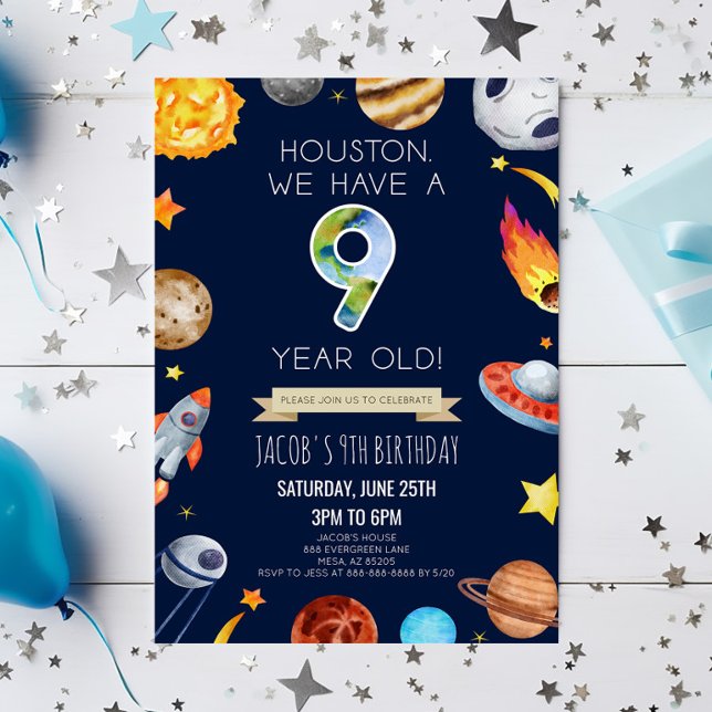 Invitación Houston We Have A 9 Year Old 9th Birthday Party (Subido por el creador)