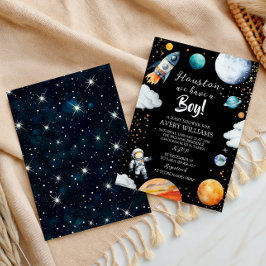 Invitación Houston We Have a Boy Black Space Baby Shower