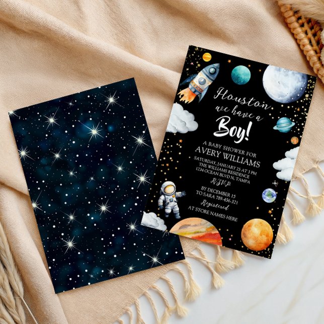 Invitación Houston We Have a Boy Black Space Baby Shower (Subido por el creador)