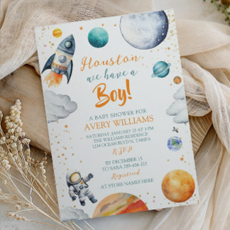 Invitación Houston We Have a Boy Space Baby Shower