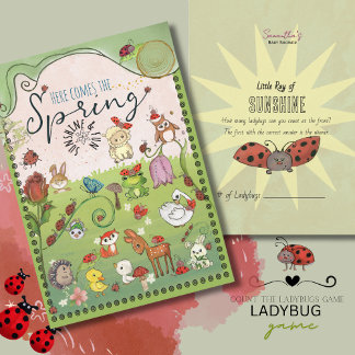 Invitación How Many Ladybugs? Garden Animals Baby Shower Game