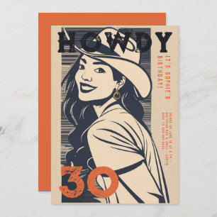 Invitación Howdy 30 Marina Naranja Retro Occidental