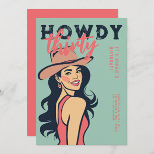 Invitación Howdy 30 Poster Retro Occidental 30 cumpleaños