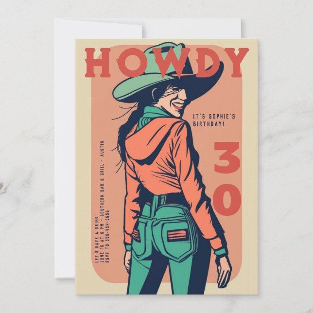 Invitación Howdy 30 Poster Retro Occidental 30 cumpleaños (Anverso)