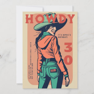 Invitación Howdy 30 Poster Retro Occidental 30 cumpleaños
