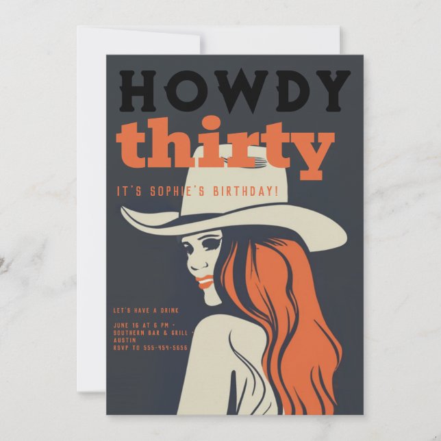 Invitación Howdy 30 Western Retro Naranja Black 30 cumpleaños (Anverso)