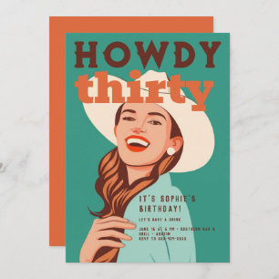 Invitación Howdy 30 Western Retro Naranja Verde azulado 30 cu