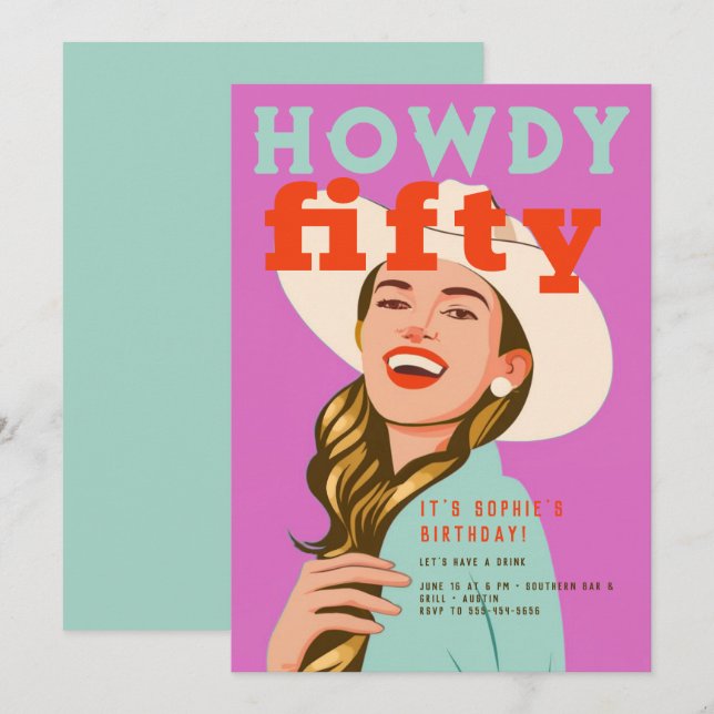 Invitación Howdy Cincuenta años de la Moda Retro Occidental R (Anverso / Reverso)