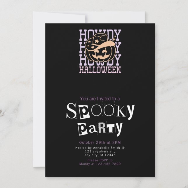 Invitación Howdy Cowbow Gorra estrena fiesta de Halloween (Anverso)