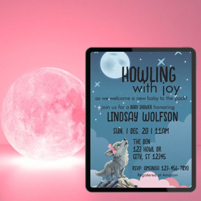 Invitación Howling with Joy, Wolf Pink Baby Shower (Subido por el creador)