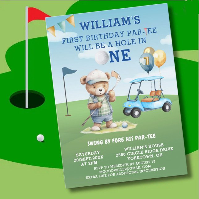 Invitación Hoyo divertido de golf en un niño primer cumpleaño (Subido por el creador)