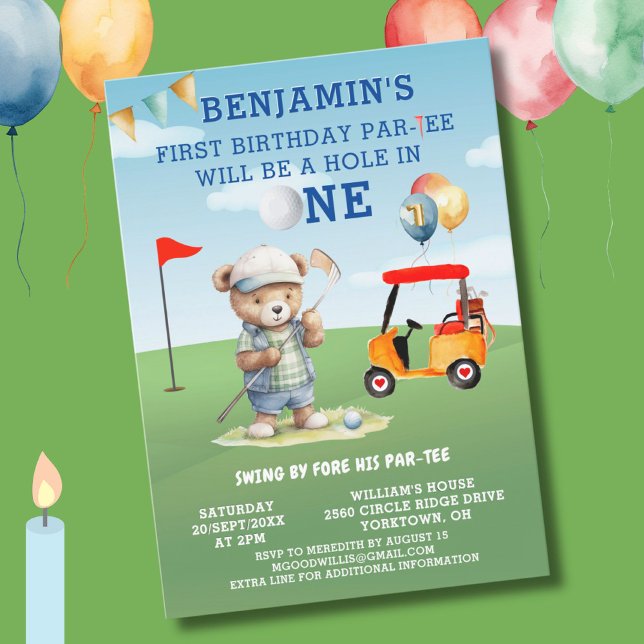 Invitación Hoyo divertido de golf en un niño primer cumpleaño (Subido por el creador)