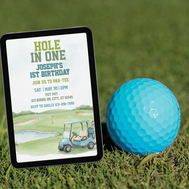 Invitación Hoyos en Uno, Golf Azul 1er Cumpleaños (Subido por el creador)