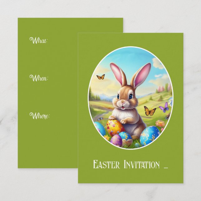 Invitación Hübscher Osterhase in Landschaft -  (Anverso / Reverso)