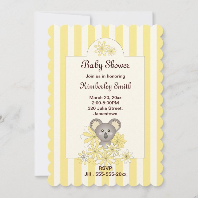 Invitación Huelga amarilla Koala Género Neutral Baby Shower (Anverso)