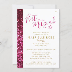Invitación Huelga Purpurina rosa Huelga Hebrea moderna Nombre