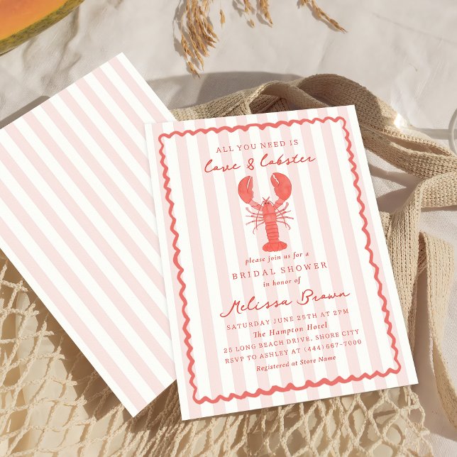 Invitación Huelga rosa Lobster Náutico Ducha de novias (Subido por el creador)