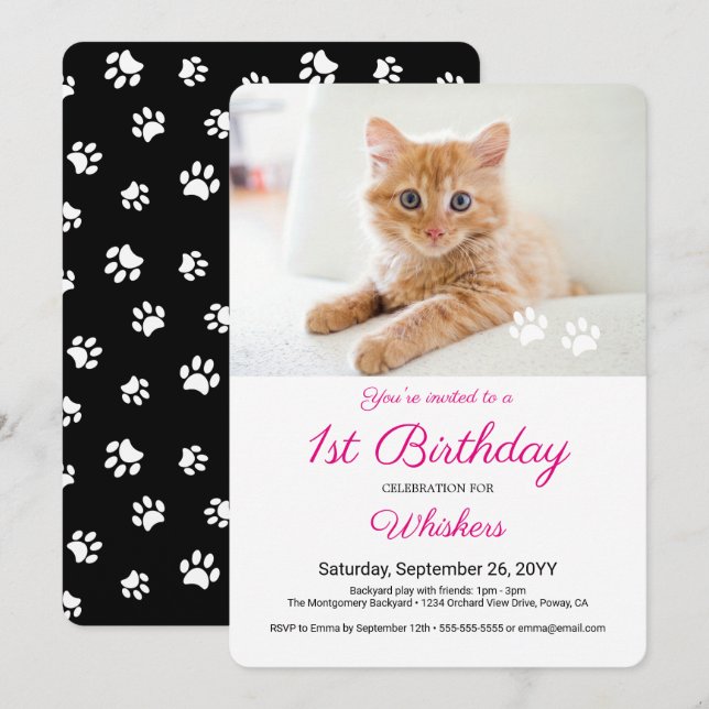 Invitación Huella Adorable Personalizadas Cumpleaños de Masco (Anverso / Reverso)