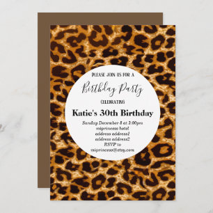 Invitación huella animal marrón, cumpleaños Leopard ,cheetah