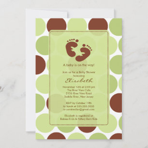 Invitación Huella Baby Shower invita a puntos de polka verde