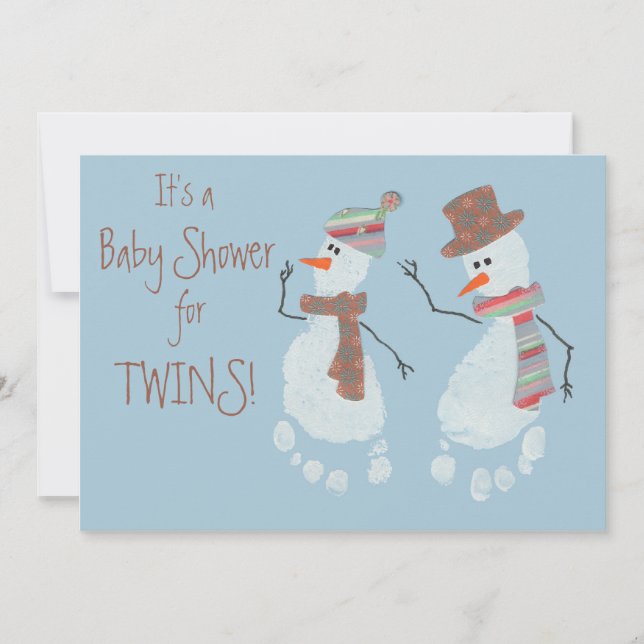 Invitación Huella de bebé Nieve TWINS bebé ducha (Anverso)