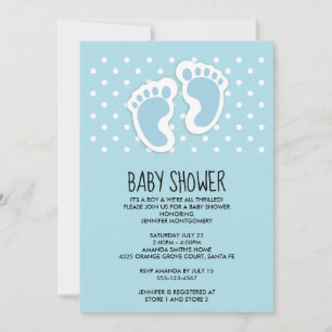 Invitación Huella de bebé niño azul adorable Baby Shower
